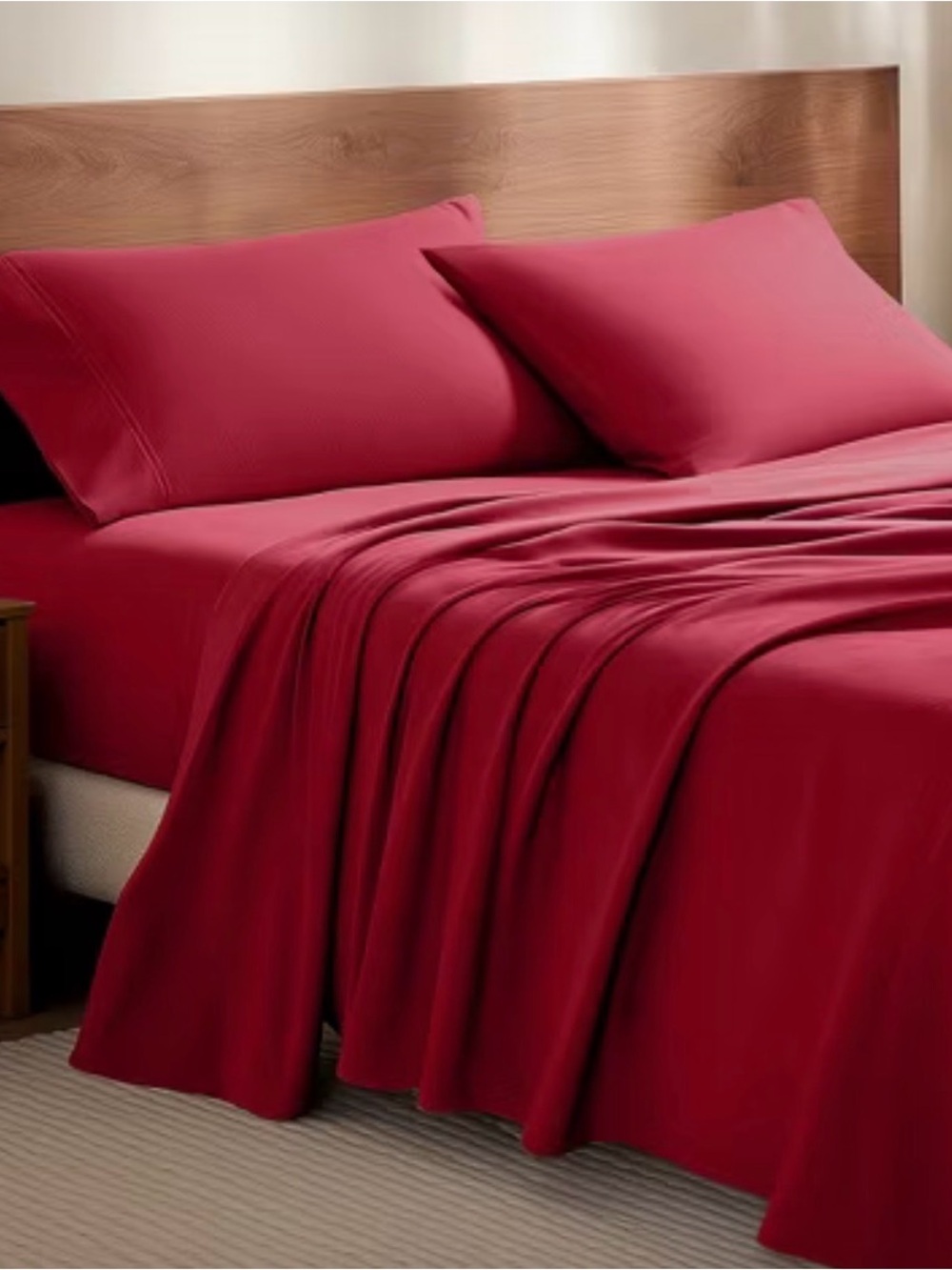 Soft Red 100% Cotton Flannel Sheet Set - Comfort Home Bedding